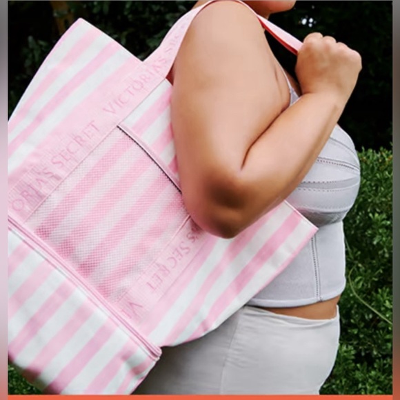 Victoria's Secret Handbags - Victoria’s Secret Pink Stripe Cooler Tote